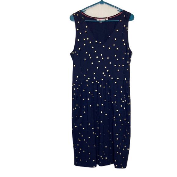 Boden Melinda Jersey Navy & Gold Polka Dot Dress Size 12 - Picture 1 of 9